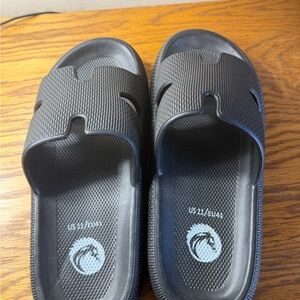 Black Slide Sandals with Textured Upper